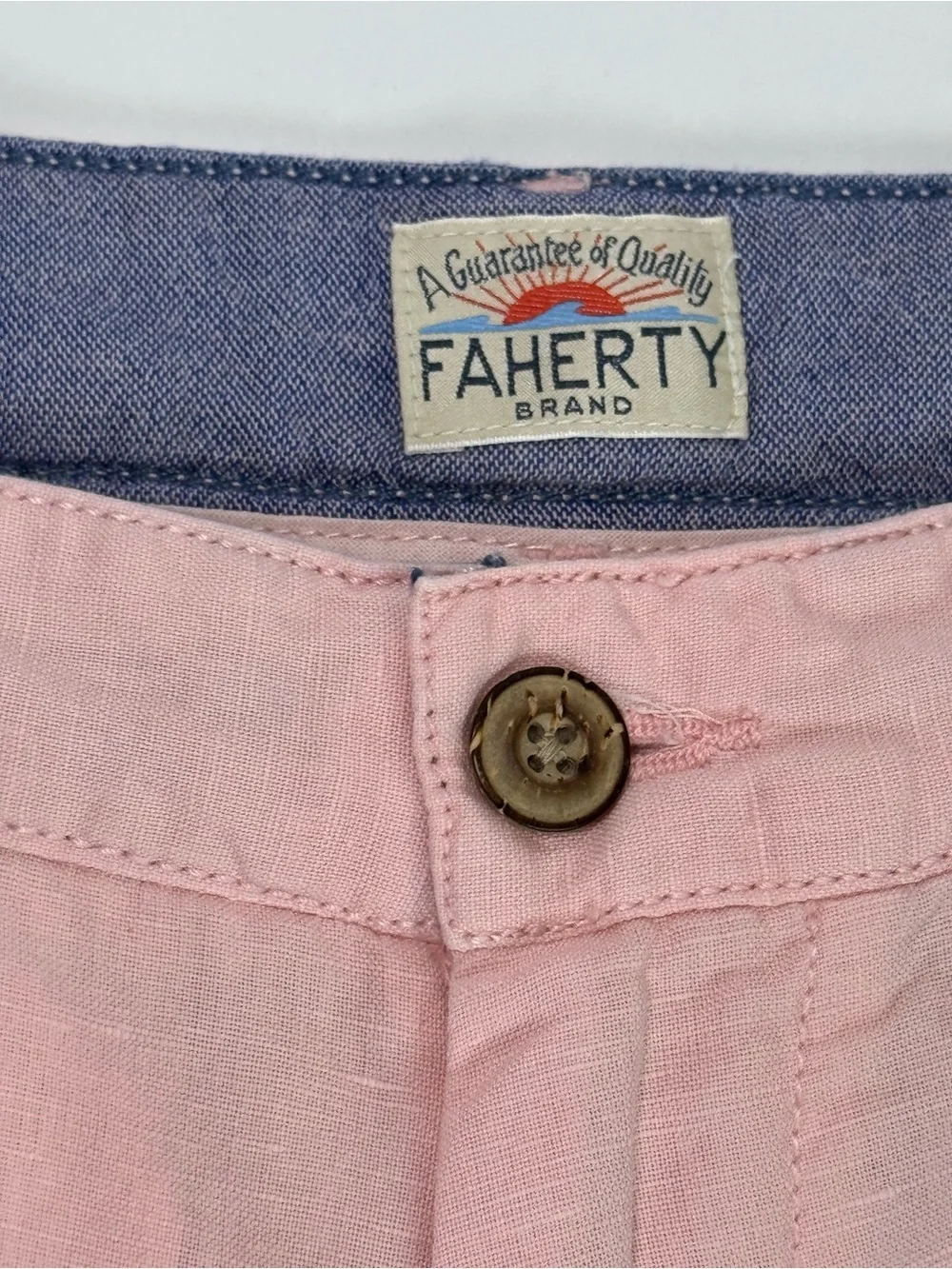 Faherty Light Pink Flat Front Linen Cotton Blend Shorts Size 38